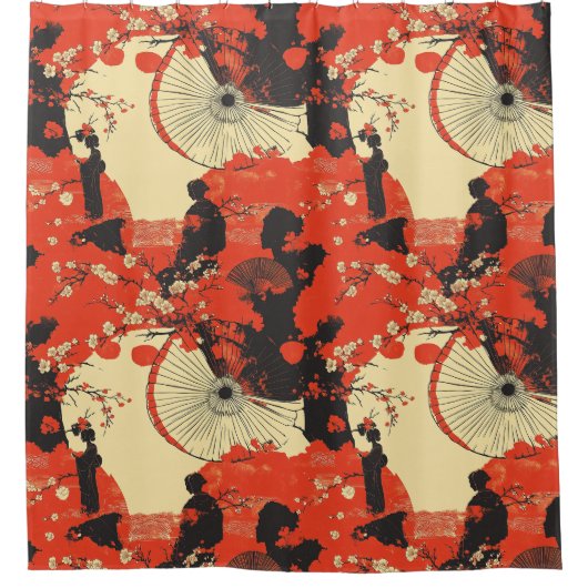 Romantisch Sakura Kimono Koppelpatroon (5) Douchegordijn (Voorkant)