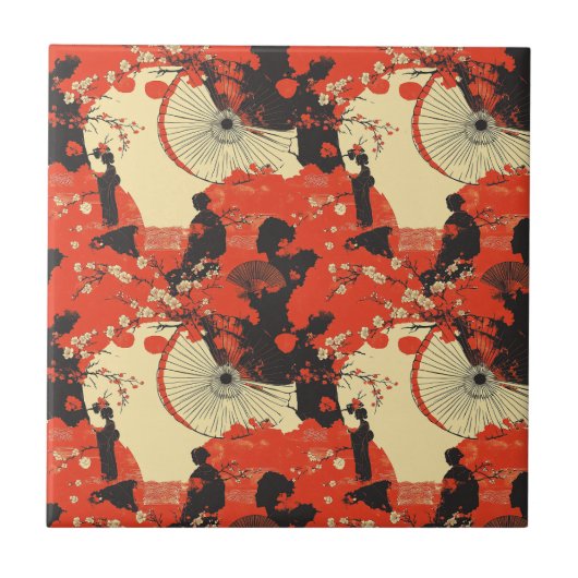 Romantisch Sakura Kimono Koppelpatroon (5) Tegeltje (Voorkant)
