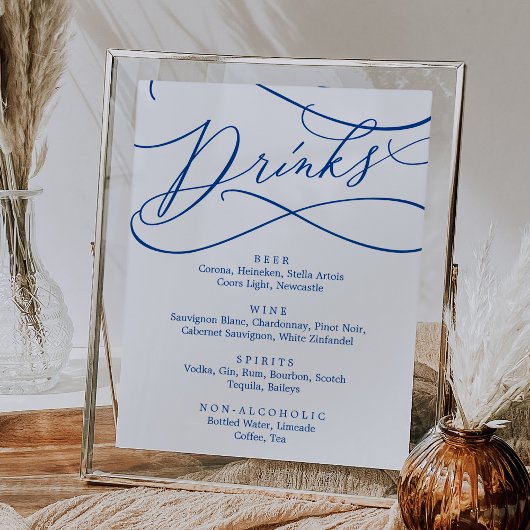 Romantisch Sapphire Blue Calligraphy Drink Menu Si Poster
