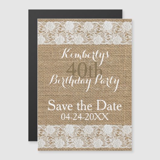 Romantisch Save the Date 40th Birthday Magnetisch Magnetische Uitnodiging (Voorkant / Achterkant)