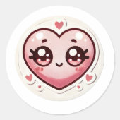 Romantisch Schattige Hart gezicht Valentijnsdag Ronde Sticker (Voorkant)