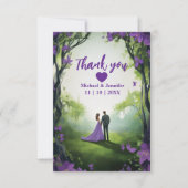Romantisch Schattige Paarse Woud Custom Photo Wedd Bedankkaart (Voorkant)