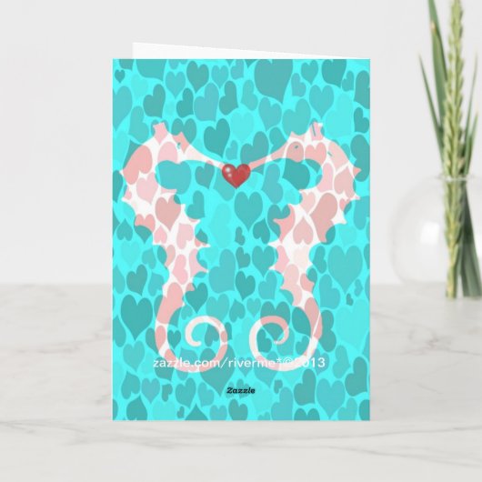 Romantisch Schattige zeepaardpaar houdt van harten Feestdagen Kaart (Achterkant)