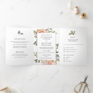 Romantisch schetsboek bloemen all-in-één trouwset drieluik uitnodiging