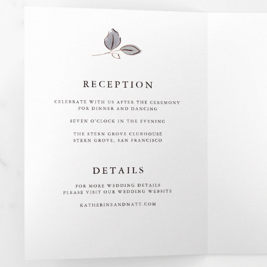 Romantisch schetsboek bloemen all-in-one bruiloft drieluik uitnodiging (Binnenzijde eerst)