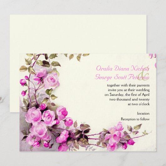 romantisch schilderij van de roze rozenbruiloft kaart (Voorkant / Achterkant)