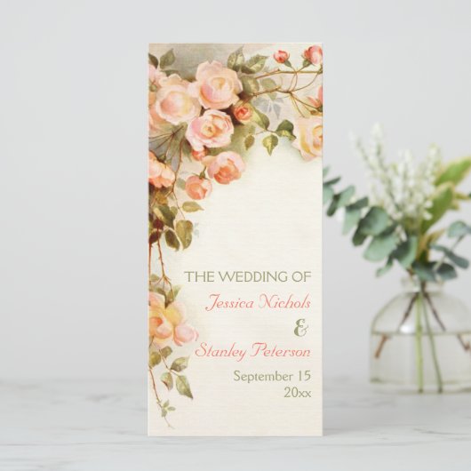  romantisch schilderij van het rozen trouwprogramm programmakaart (Staand voorkant)