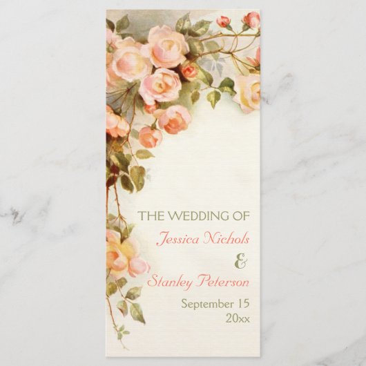  romantisch schilderij van het rozen trouwprogramm programmakaart (Voorkant)