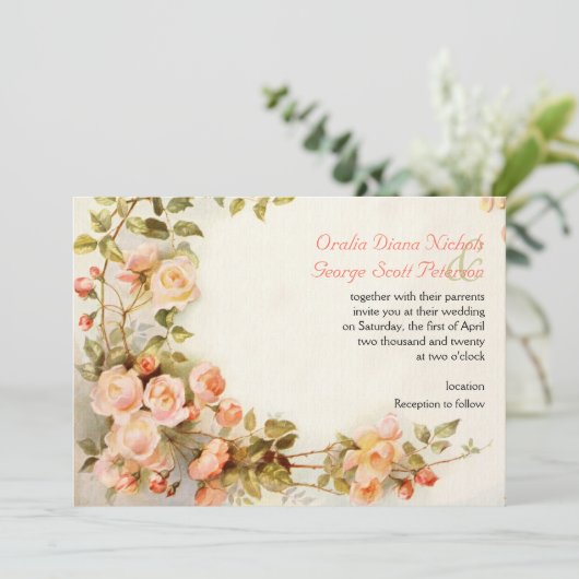  romantisch schilderij van rozen bruiloft kaart (Staand voorkant)