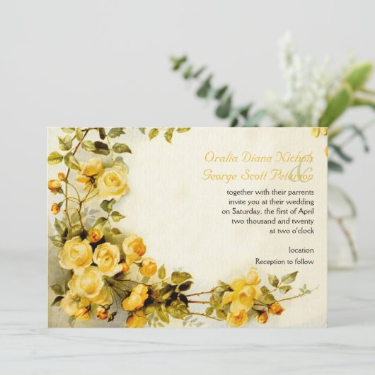 romantisch schilderij van rozen bruiloft kaart (Staand voorkant)