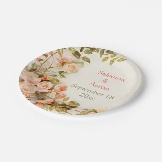  romantisch schilderij van rozen bruiloft papieren bordje (Gekanteld)