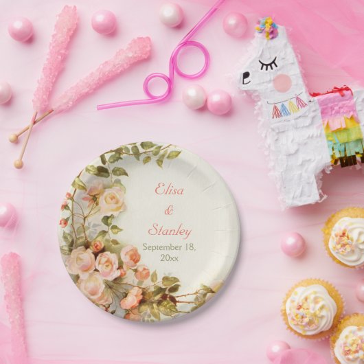  romantisch schilderij van rozen bruiloft papieren bordje (Feest)