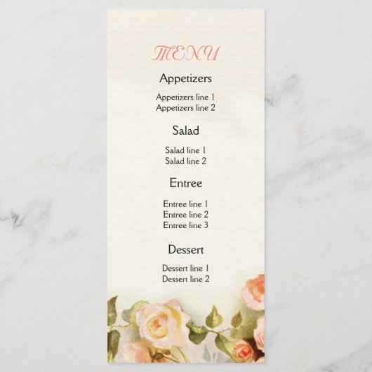  romantisch schilderij van rozen trouwmenu menu (Achterkant)