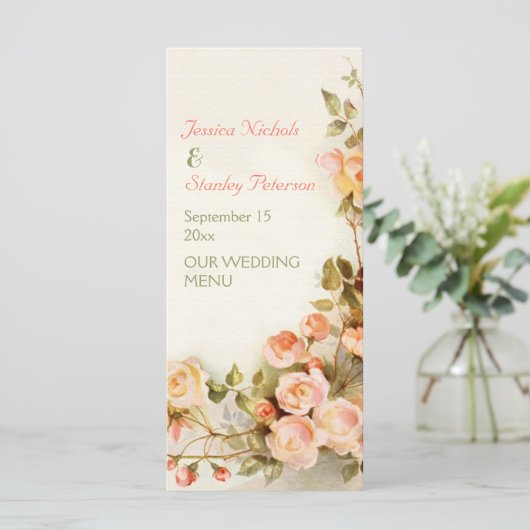  romantisch schilderij van rozen trouwmenu menu (Staand voorkant)