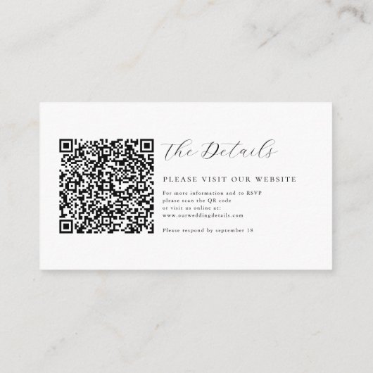 Romantisch Schreef Kalligrafie QR Code Trouw RSVP Informatiekaartje (Achterkant)