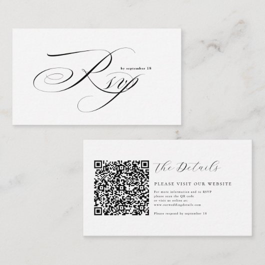Romantisch Schreef Kalligrafie QR Code Trouw RSVP Informatiekaartje (Voorkant / Achterkant)