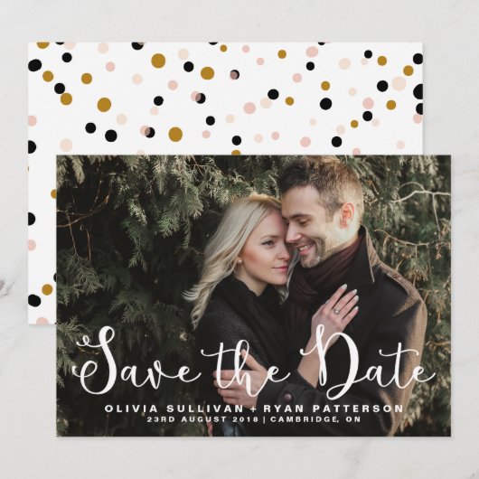 Romantisch schrift | Foto save the date aankondigi (Voorkant / Achterkant)