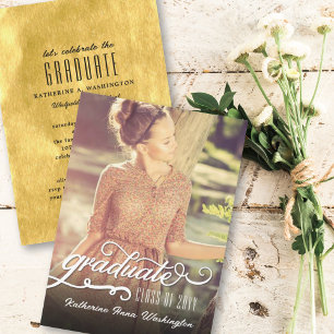 Romantisch schrift goud folie foto afstudeerfeest kaart