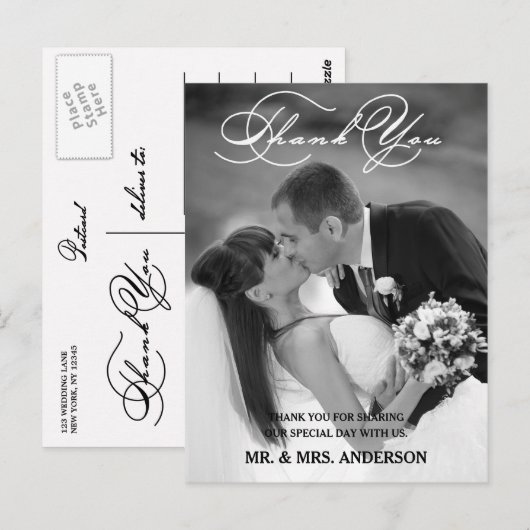 romantisch schrift | Huwelijk Dank u Briefkaart (Voorkant / Achterkant)