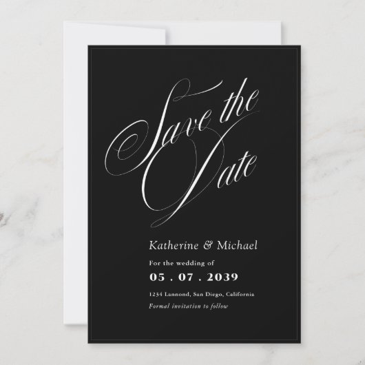 Romantisch Schrift Kalligrafie QR-code Huwelijk Save The Date (Voorkant)