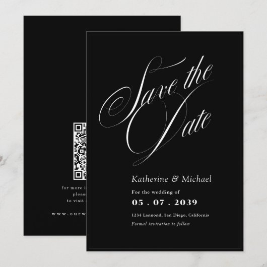 Romantisch Schrift Kalligrafie QR-code Huwelijk Save The Date (Voorkant / Achterkant)