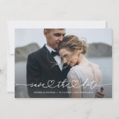 Romantisch schrift met hart en foto's en QR-code Save The Date (Voorkant)