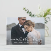 Romantisch schrift met hart en foto's en QR-code Save The Date (Staand voorkant)