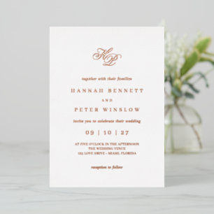 Romantisch Schrift Monogram Initiaal Huwelijk Folie Uitnodiging