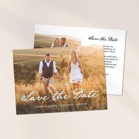 romantisch schrift | Twee foto's en QR-code Save The Date