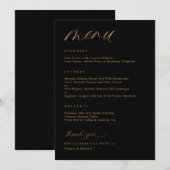 Romantisch Schrift Zwart en Goud Trouwen Menu (Voorkant / Achterkant)