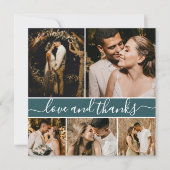 Romantisch script Blauwgroen 5 Photo Collage Weddi Bedankkaart (Voorkant)
