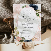 Romantisch Script Blush Pink Navy Floral Wedding Kaart
