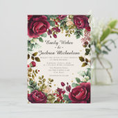 Romantisch script Bourgondische bloemenbruiloft Kaart (Staand voorkant)