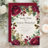 Romantisch script Bourgondische bloemenbruiloft Kaart