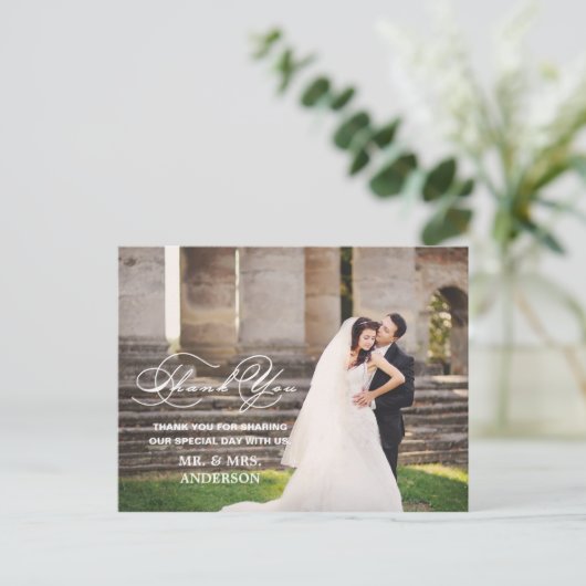 ROMANTISCH SCRIPT | BRUILOFT BEDANKT BRIEFKAART (Staand voorkant)