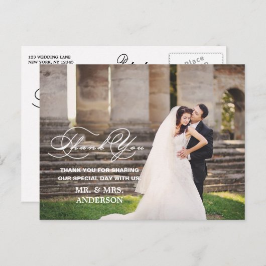 ROMANTISCH SCRIPT | BRUILOFT BEDANKT BRIEFKAART (Voorkant / Achterkant)