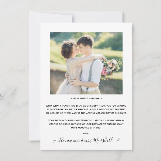 Romantisch Script Bruiloft dank u foto Bedankkaart (Achterkant)