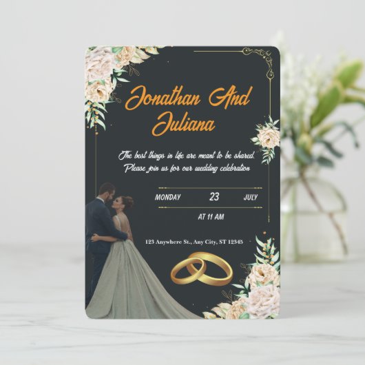 Romantisch script bruiloft uitnodiging (Staand voorkant)