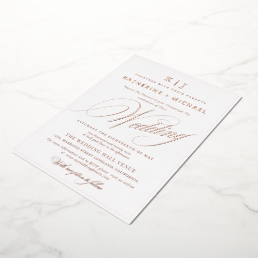 Romantisch Script Calligrafie Monogram Gold Weddin Folie Uitnodiging (Gedraaid)