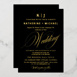 Romantisch Script Calligrafie Monogram Gold Weddin Folie Uitnodiging