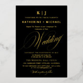 Romantisch Script Calligrafie Monogram Gold Weddin Folie Uitnodiging (Voorkant)