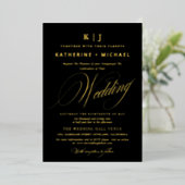 Romantisch Script Calligrafie Monogram Gold Weddin Folie Uitnodiging (Staand Voorkant)