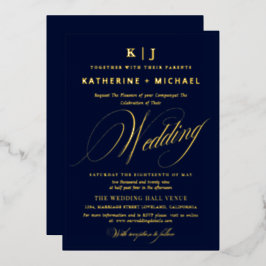 Romantisch Script Calligrafie Monogram Gold Weddin Folie Uitnodiging