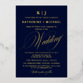 Romantisch Script Calligrafie Monogram Gold Weddin Folie Uitnodiging (Voorkant)