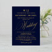Romantisch Script Calligrafie Monogram Gold Weddin Folie Uitnodiging (Staand Voorkant)