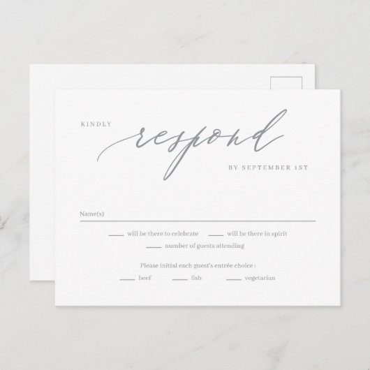 Romantisch script Editable Color RSVP Reply Card Briefkaart (Voorkant / Achterkant)