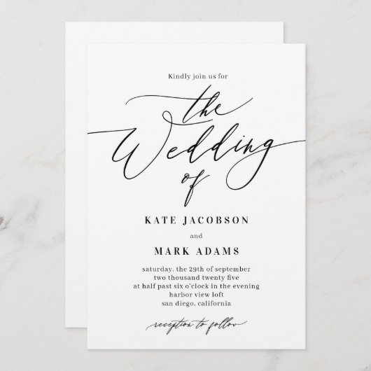 Romantisch script EDITABLE COLOR Wedding Invitatio Kaart (Voorkant / Achterkant)