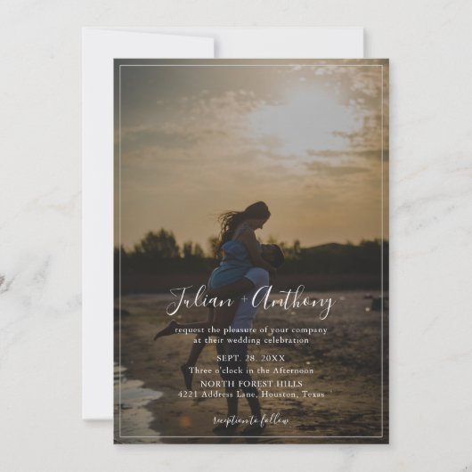 Romantisch Script Foto Bruiloft Alles in één Kaart (Voorkant)