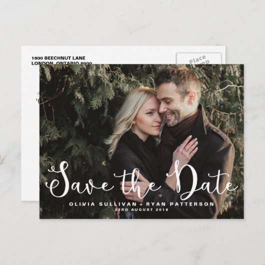 Romantisch script | Foto Save the Date Briefkaart (Voorkant / Achterkant)