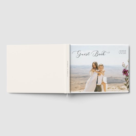 Romantisch Script Foto & Wildbloemen Ivoor Bruilof Gastenboek (Volledig)